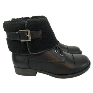 Sonoma Ankle Boots NEW Women’s Size 6.5M Black Lave Up Faux Fur Cuff